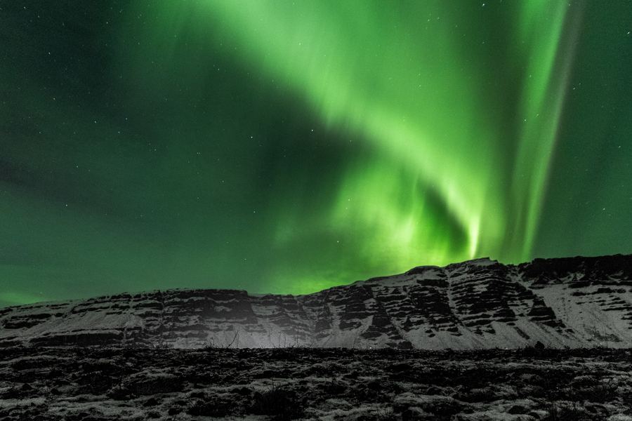 Iceland, Northern Lights, Mountains, Winter