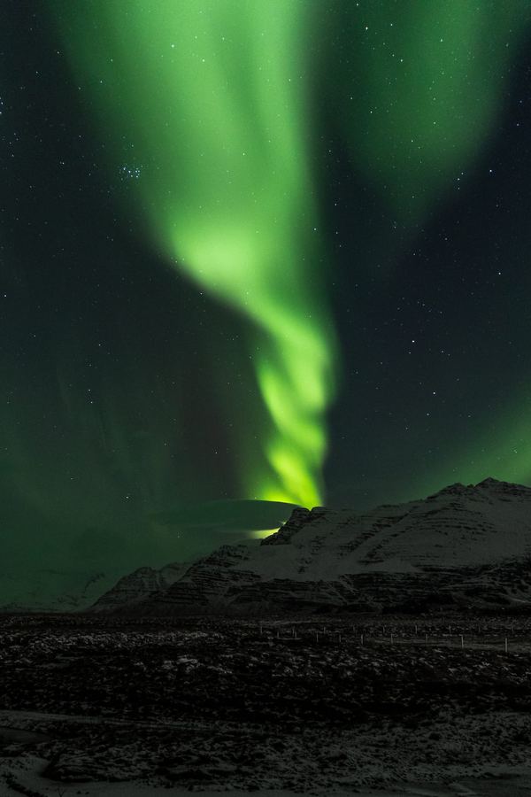 Iceland, Northern Lights, Mountains, Winter