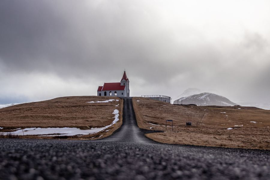 Iceland, Ingjaldshólskirkja church, Winter
