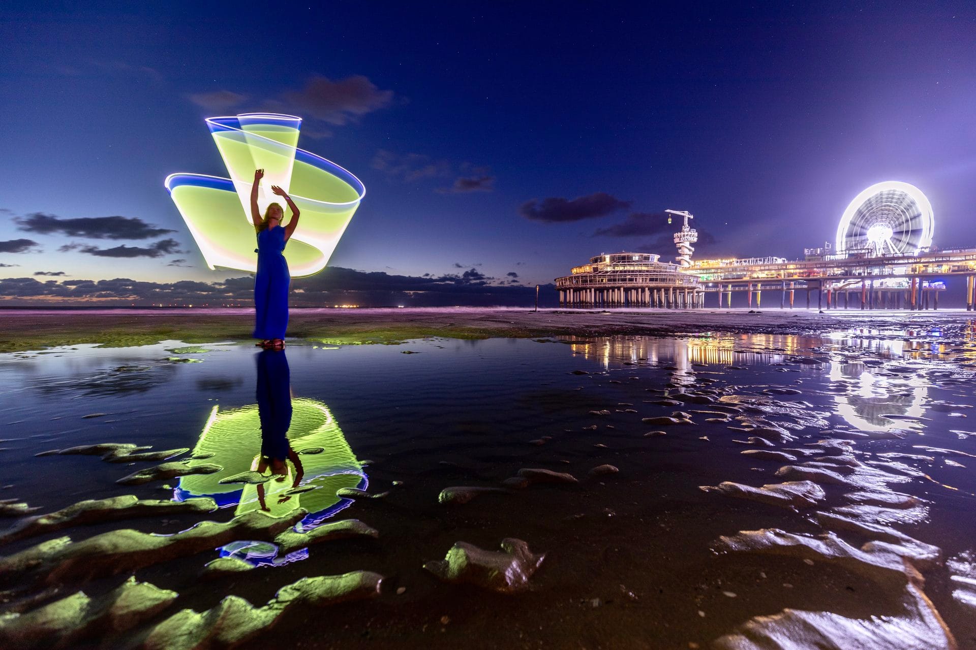 Light painting self-portrait under the night sky