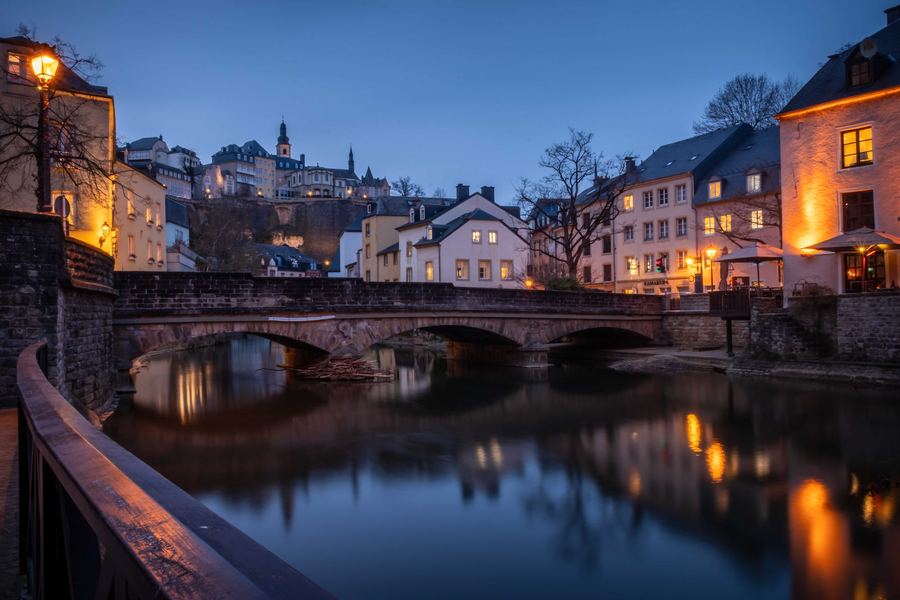 Luxembourg, Luxembourg City, Grund, Blue Hour