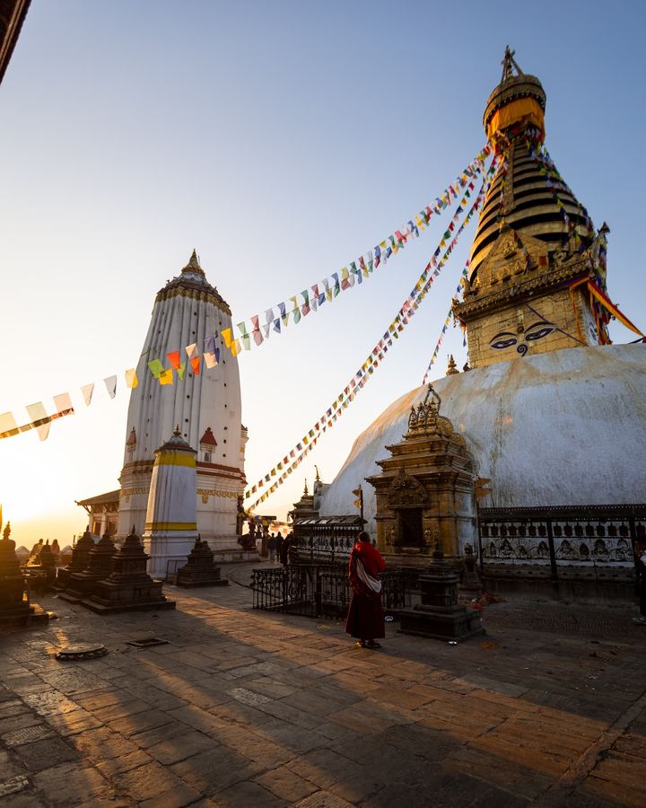 Nepal, Kathmandu, Monkey Temple, Monk