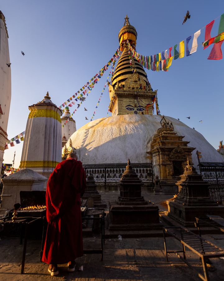 Nepal, Kathmandu, Monkey Temple, Monk