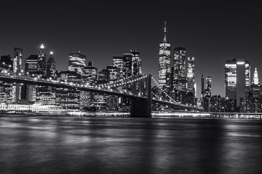 New York City, NYC, Skyline, Black, White, Brooklyn Bridge