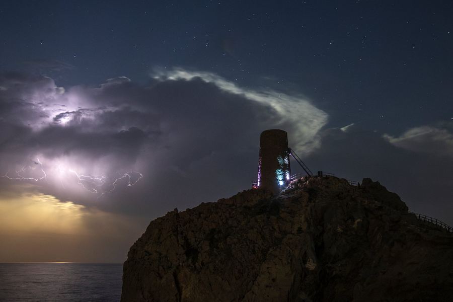 Torre del Pirulico, Mojácar, Spain, Thunder, Full Moon