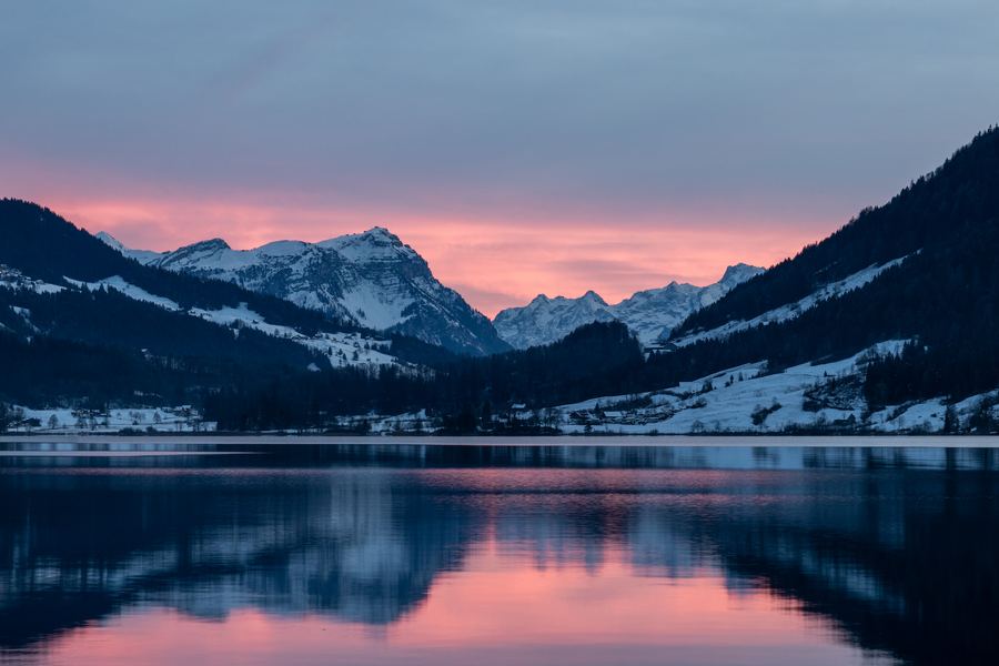 Switzerland, Lake Ägeri, Winter, Sunset