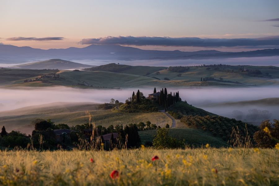Italy, Tuscany, Val d'Orcia, Golden Hour